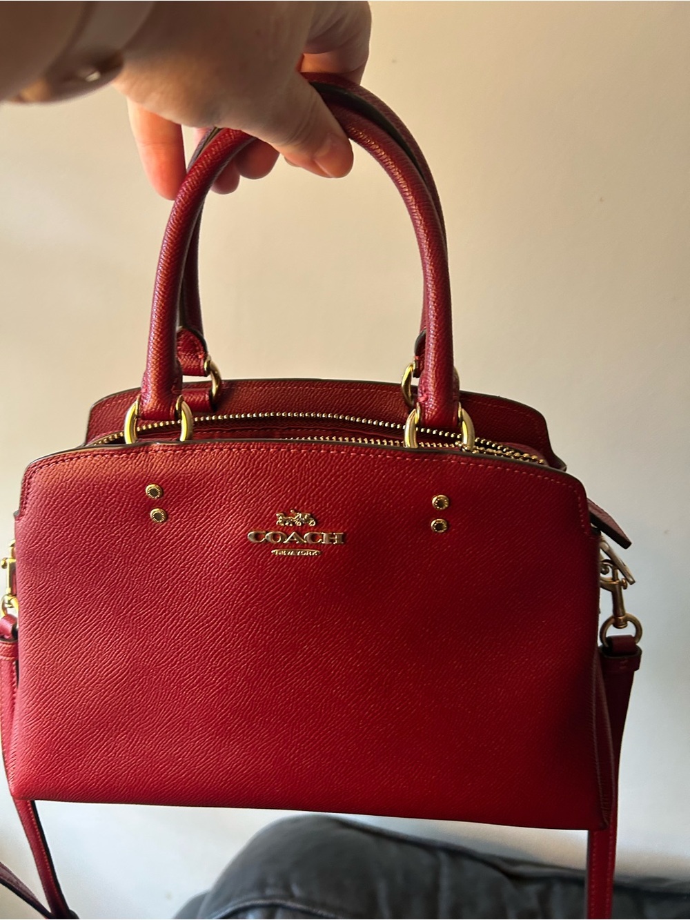 Coach Red Leather Satchel with Gold Hardware